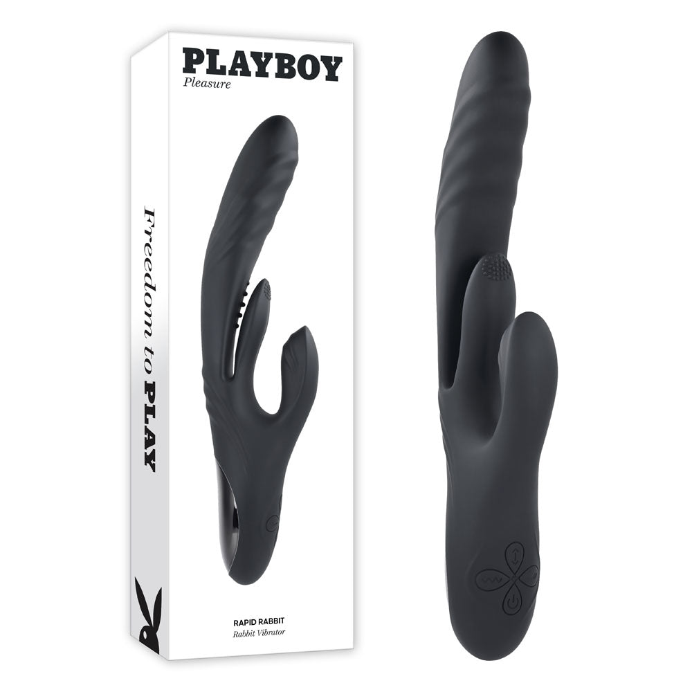 Playboy Pleasure RAPID RABBIT - Black 26.4 cm USB Rechargeable Rabbit Vibrator - VIBRATORS - RABBIT