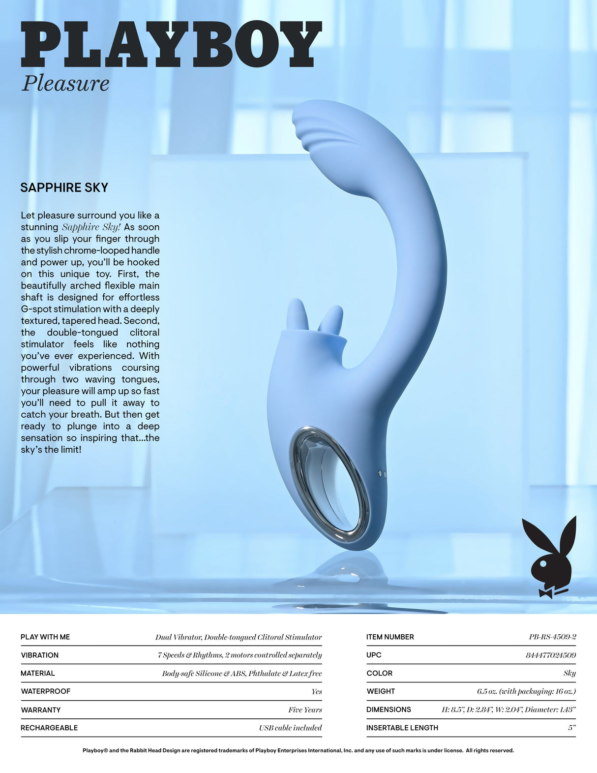 Playboy Pleasure SAPPHIRE SKY Vibrator with Double Tongue Stimulator - VIBRATORS