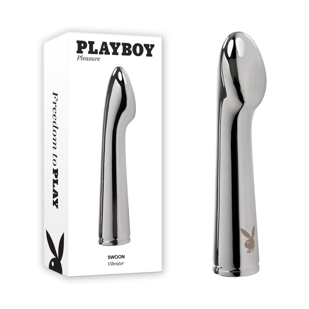 Playboy Pleasure Swoon Chrome Metal Vibrator – 14cm USB Rechargeable - VIBRATORS