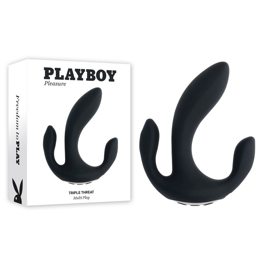 Playboy Pleasure TRIPLE THREAT - Black USB Rechargeable Triple Probe Vibrator - VIBRATORS