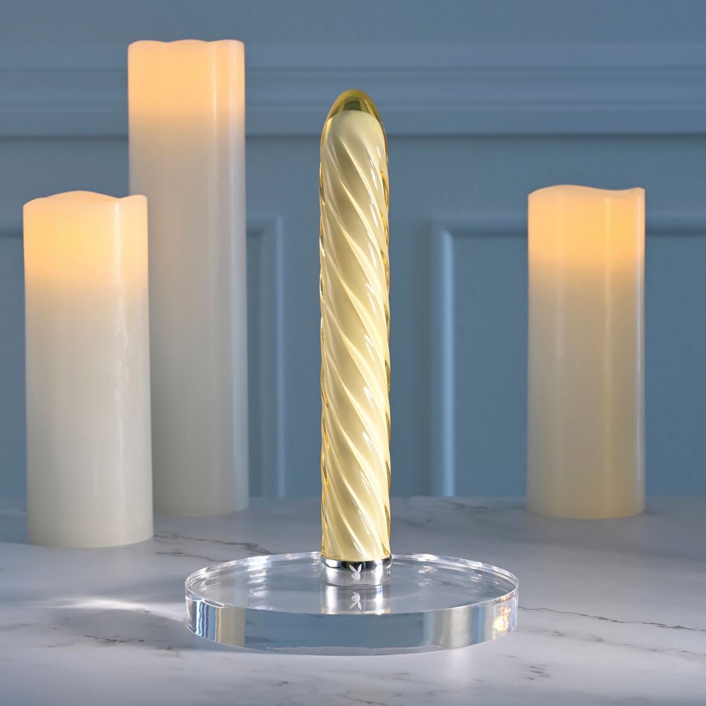 Playboy Pleasure TWIST OF FATE - Yellow Glass Rechargeable Vibrator - VIBRATORS