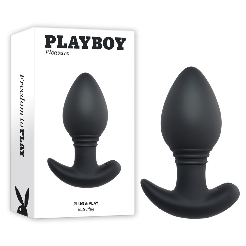 Playboy Plug and Play Black 10.3 cm USB Rechargeable Vibrating Butt Plug - ANAL TOYS