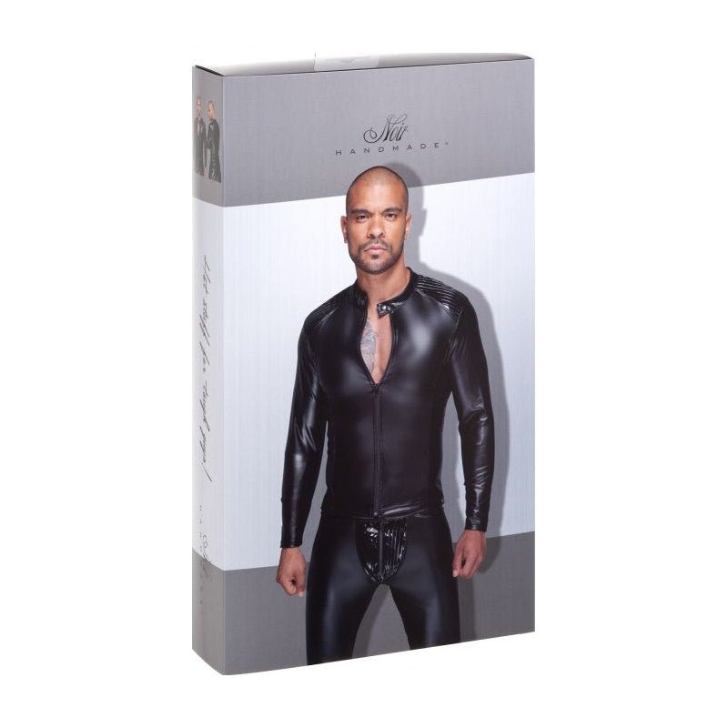 Power Wetlook Mens Jacket w Pleated PVC Epaulets - Lingerie