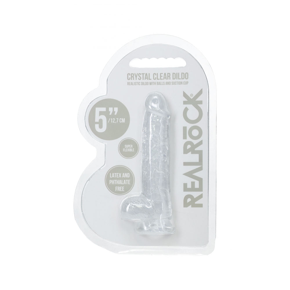 RealRock 5 Inch Crystal Clear Dildo With Balls Realistic Pleasure - DONGS