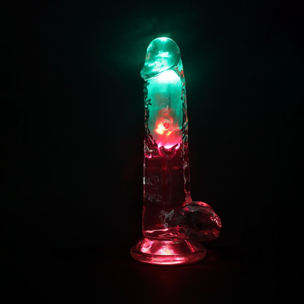 REALROCK 8'' with Balls Wireless Rechargeable LED Vibrating Dong - DONGS
