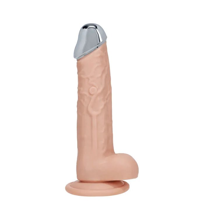 RealRock Metal Head 7 Inch Flesh Dildo Vibrating With Remote - DONGS