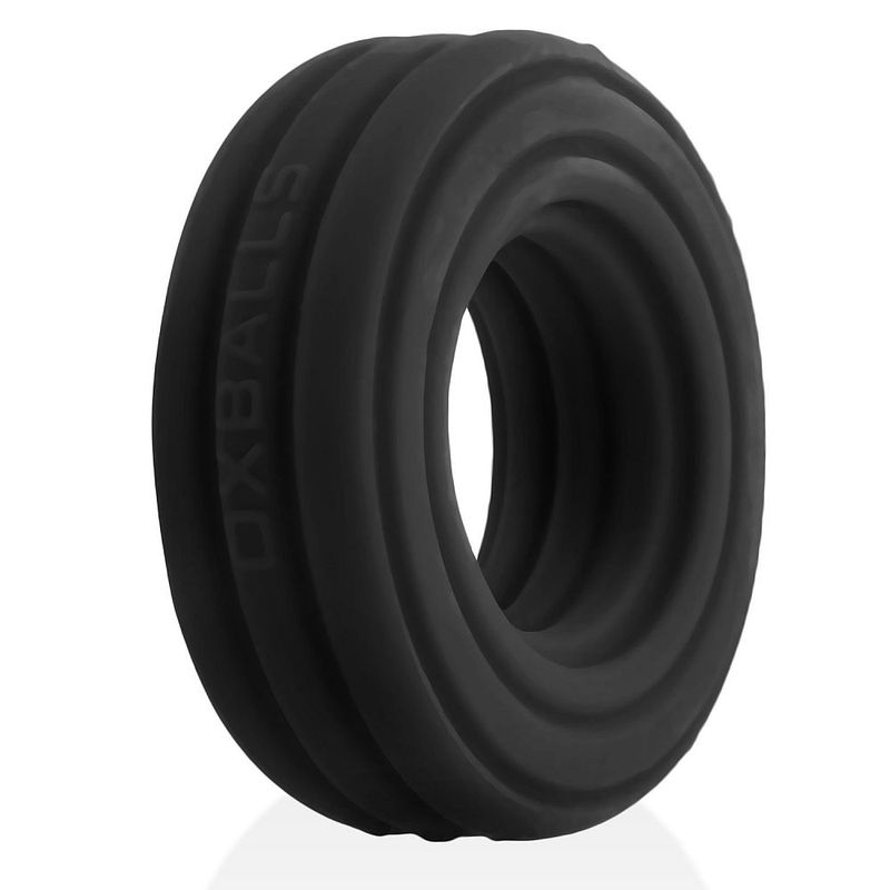 Roto Grooved Gripper Ribbed Cockring Black - Adult Toys