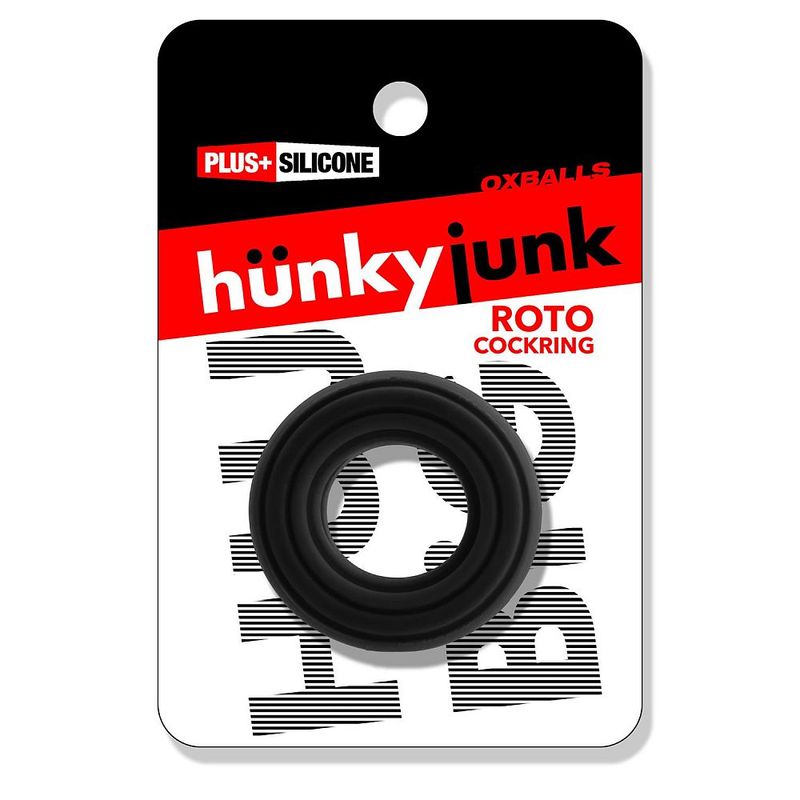 Roto Grooved Gripper Ribbed Cockring Black - Adult Toys