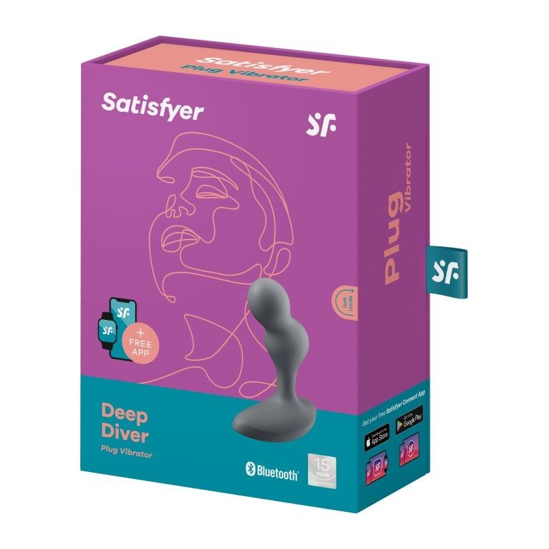 Satisfyer Deep Diver Vibrating Connect App Anal Plug Grey - Adult Toys