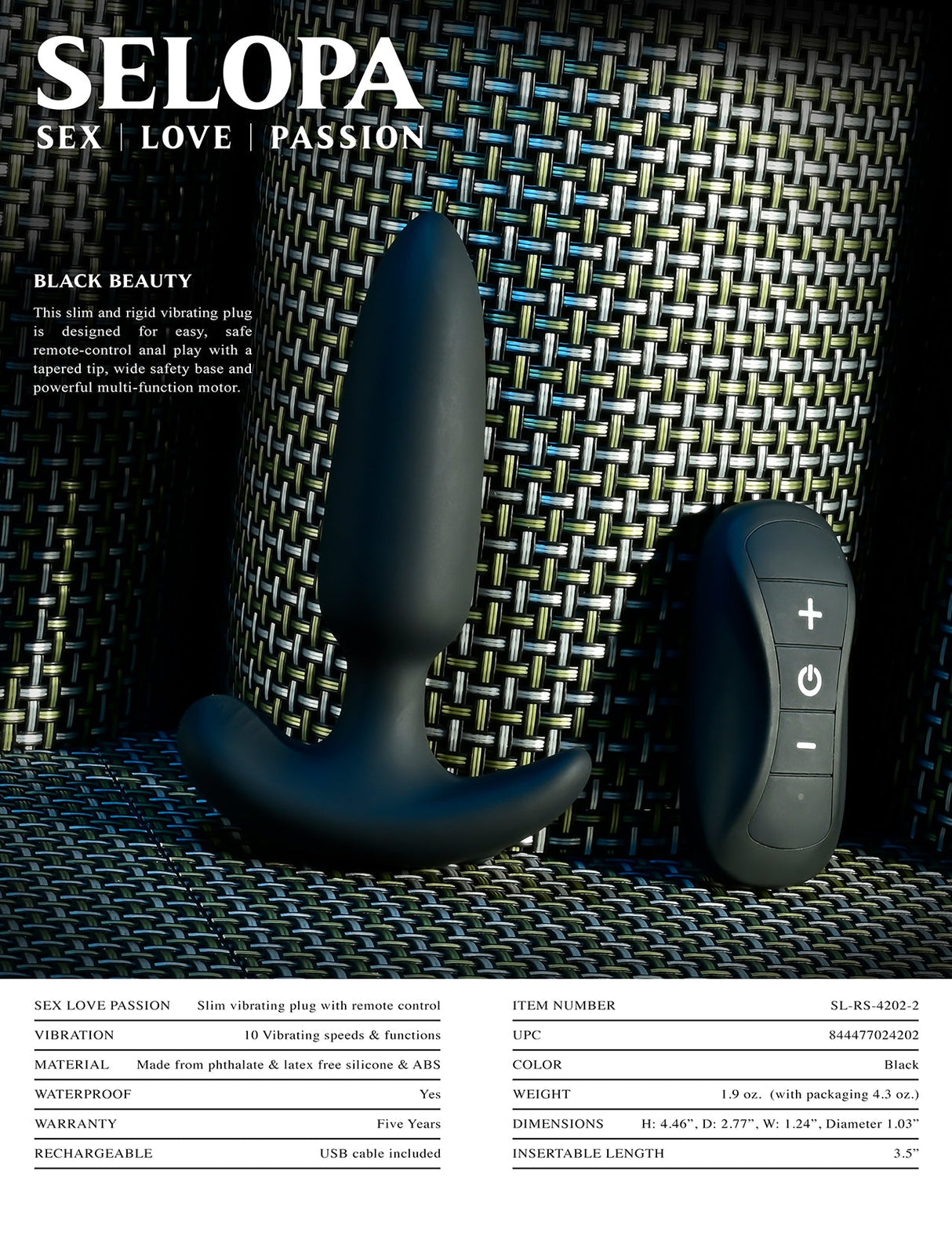 Selopa BLACK BEAUTY - Vibrating Butt Plug with Wireless Remote - ANAL TOYS