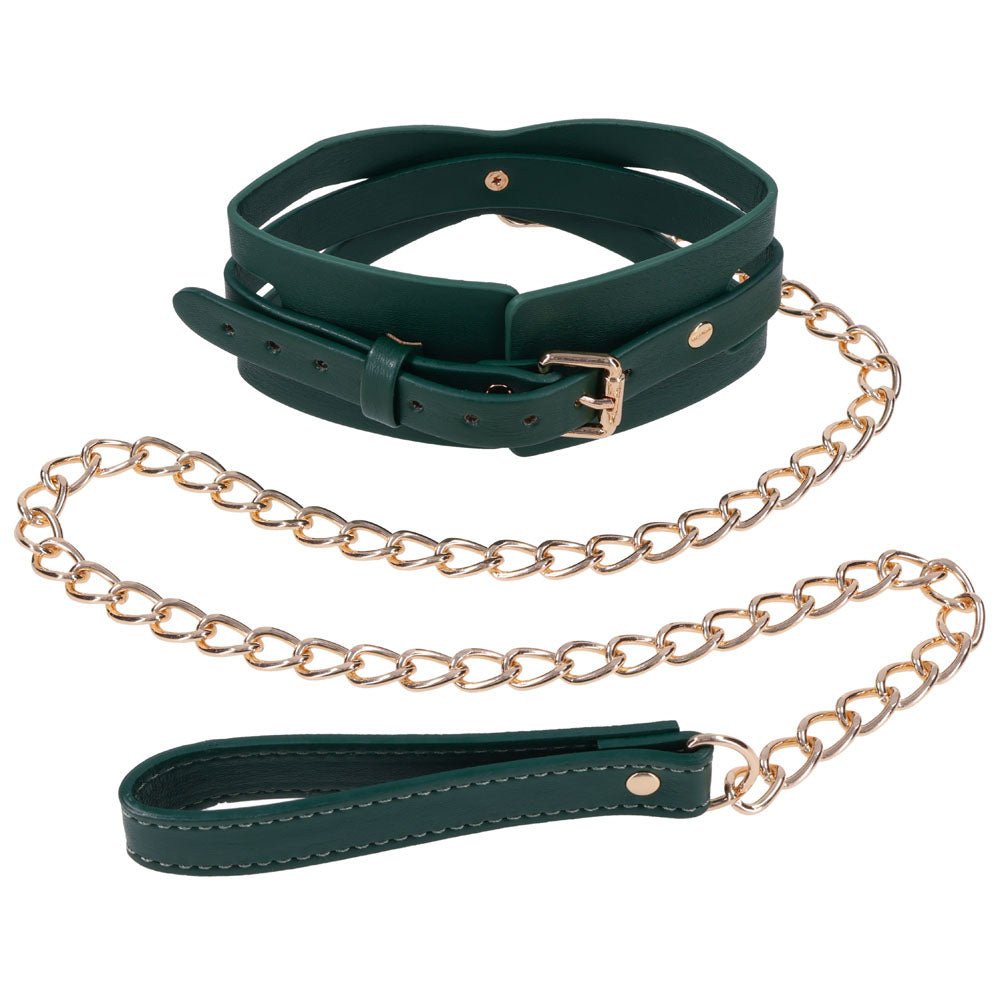 Sex And Mischief Indica Cutout Collar And Leash Green And Gold Restraint - BONDAGE - TOYS