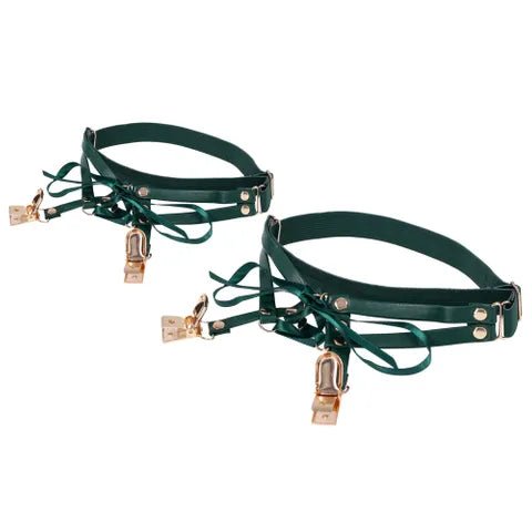Sex And Mischief Indica Laced Up Garters Green Gold Set Of 2 - BONDAGE - TOYS