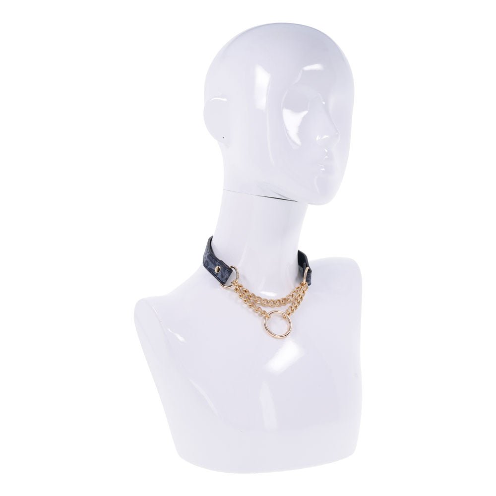Sex & Mischief Cougar Day Collar - Navy Blue/Gold Collar - BONDAGE - TOYS