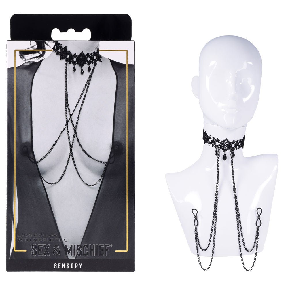 Sex & Mischief Lace Collar with Nipple Ties - BONDAGE - TOYS