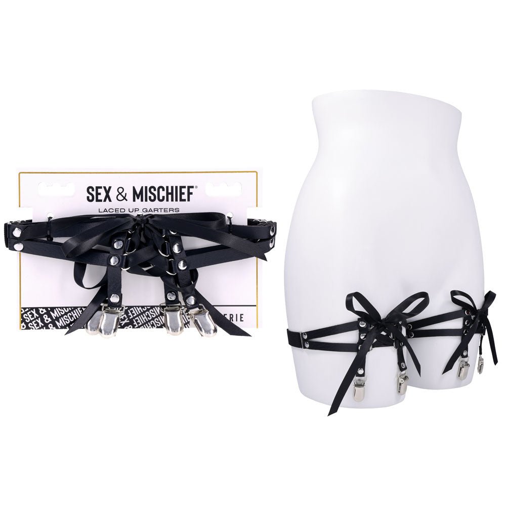 Sex & Mischief Laced Up Garters - Black Garters - BONDAGE - TOYS