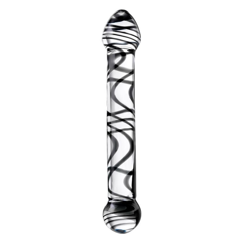 Sexus Glass Dildo Duo Black Swirl 20.5cm - Adult Toys