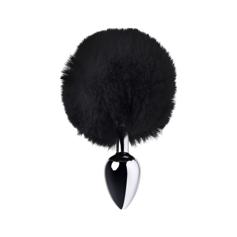 Silver Metal Anal Plug Small w Black Tail - Adult Toys