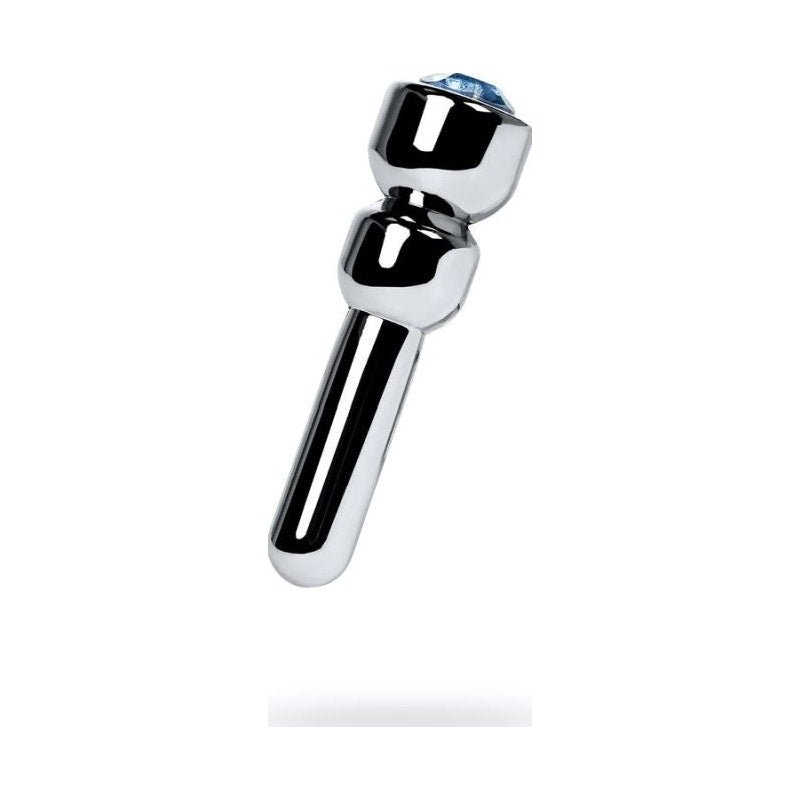Silver Metal Urethral Plug w Sapphire Rhinestone Small - Adult Toys
