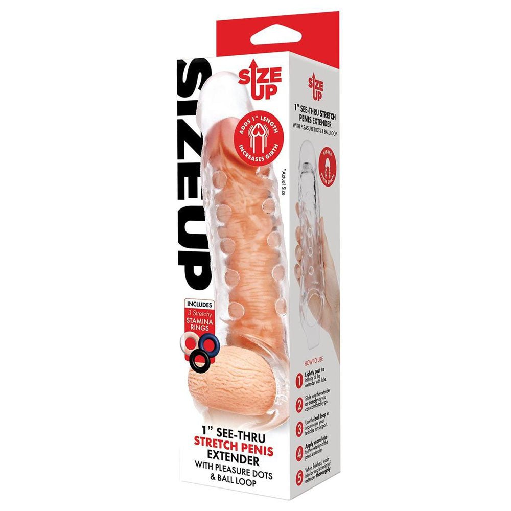 Size Up 1 Inch See - Thru Stretch Penis Extender - Clear 2.5 cm (1'') Penis Extension Sleeve - SLEEVES