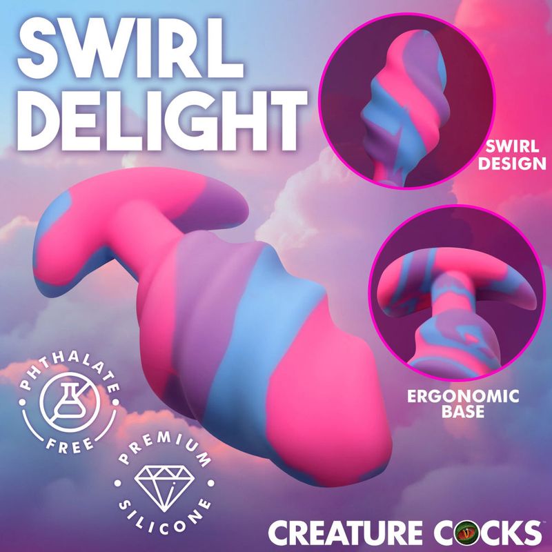 Unicorn Swirl Silicone Butt Plug Large - Adult Toys
