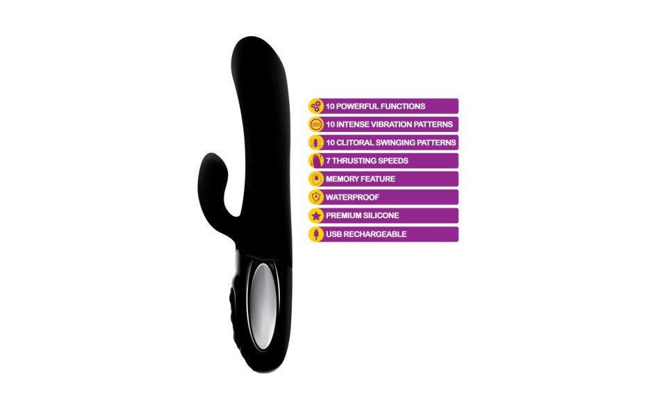 Viben Hypnotic Thrusting Rabbit Vibe w Swinging Clit Stim Black - Adult Toys