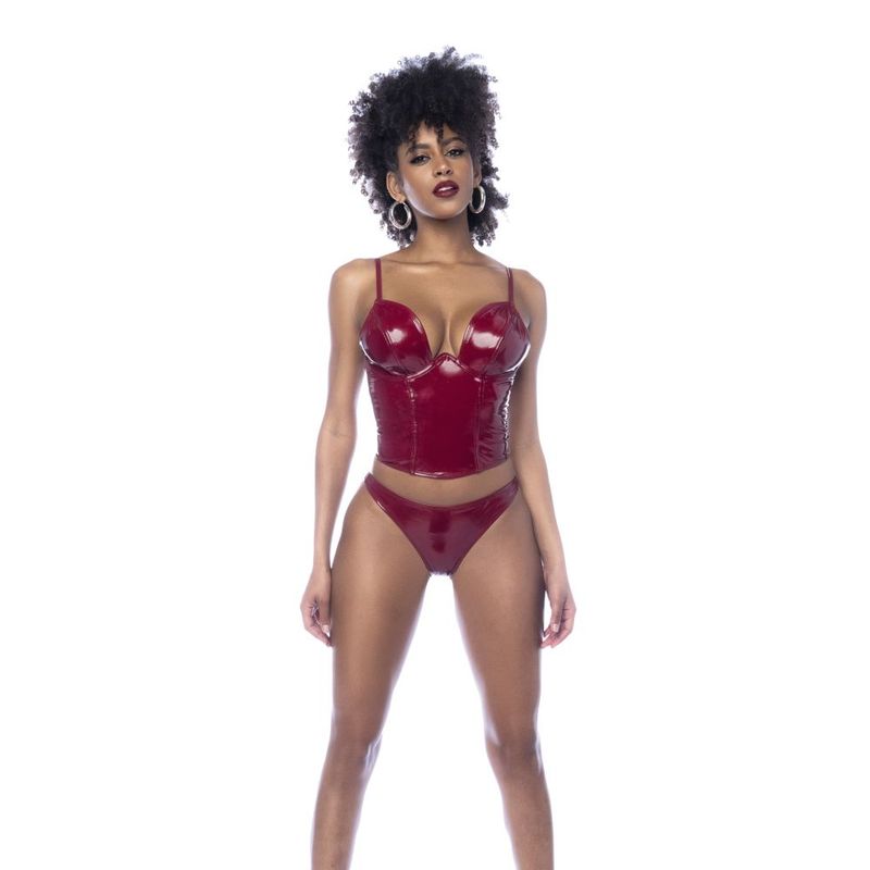 Wet Look Vinyl 2 Pc Set Gloss Wine - Lingerie