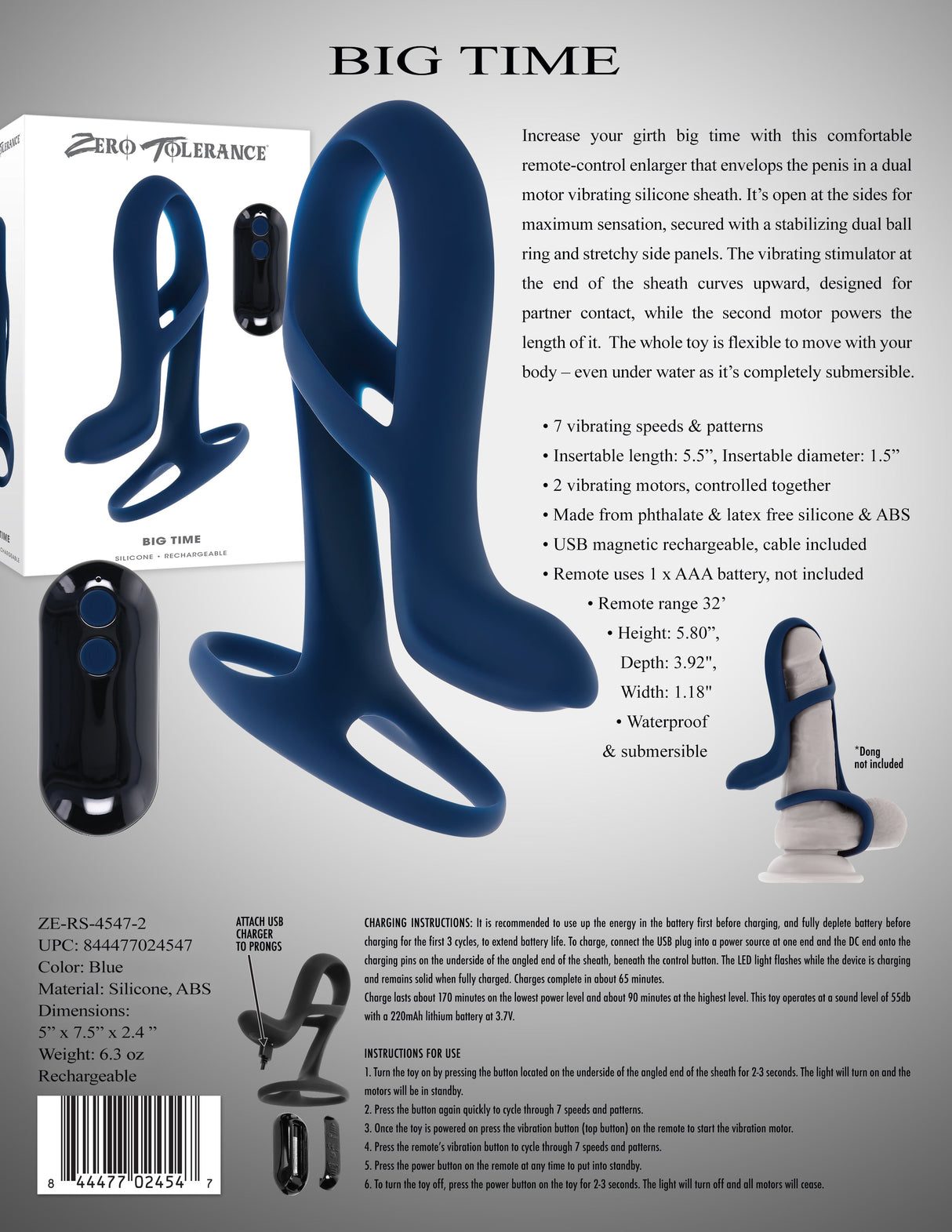 Zero Tolerance BIG TIME - Vibrating Penis Sleeve with Wireless Remote - SLEEVES