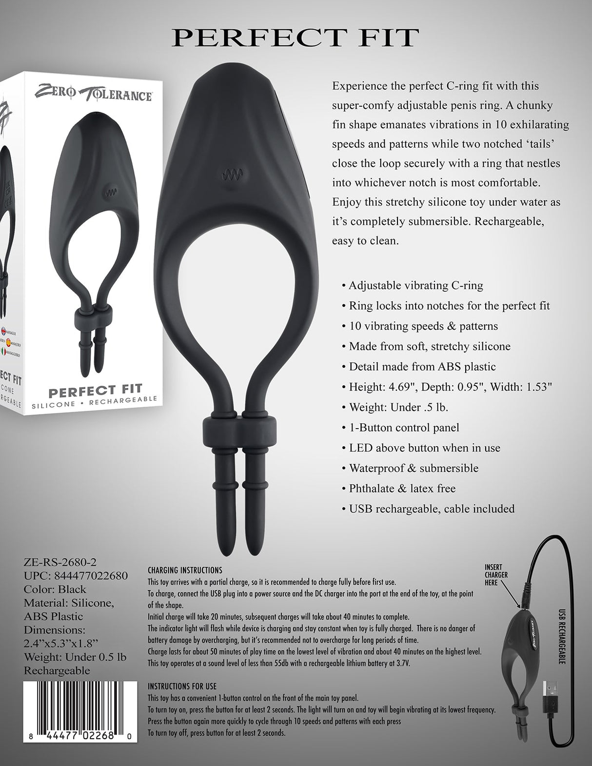 Zero Tolerance Perfect Fit β USB Rechargeable Vibrating Lasso Cock Ring - COCK RINGS