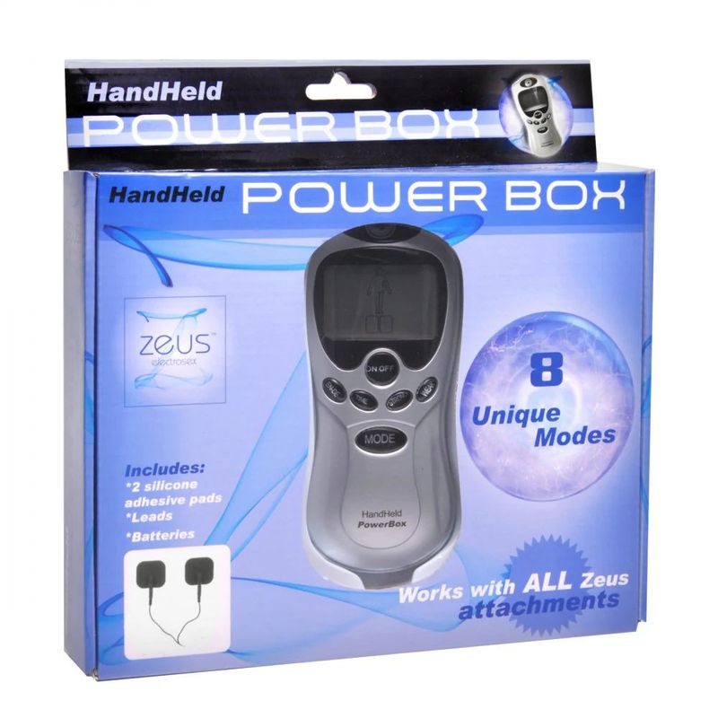 Zeus Handheld 8 Mode Power Box with Black Pads - Adult Toys
