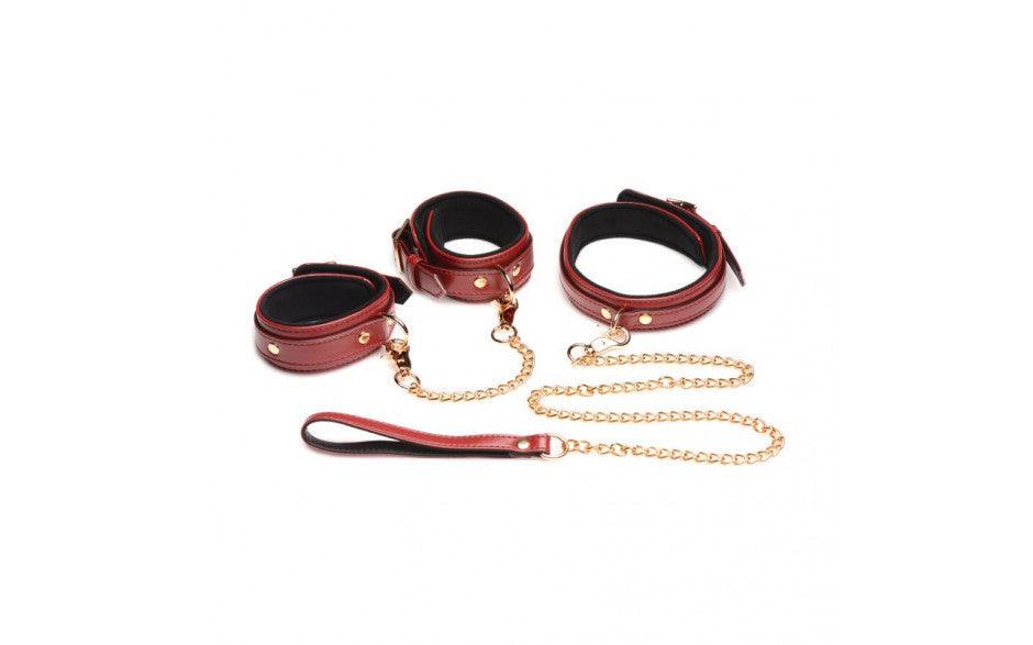 6 Pc PU Leather Bondage Set Burgundy - Adult Toys