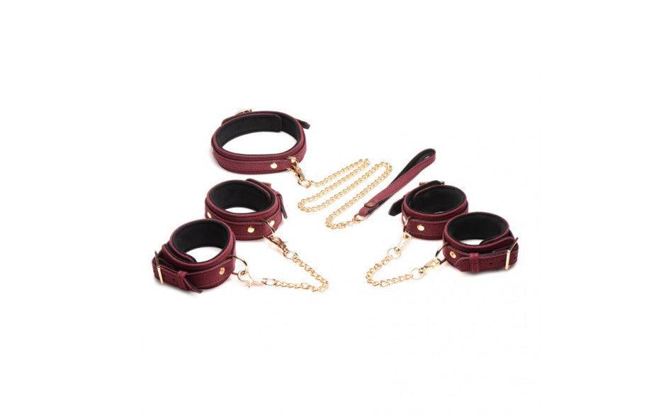 6 Pc Velvet Bondage Set Burgundy - Adult Toys