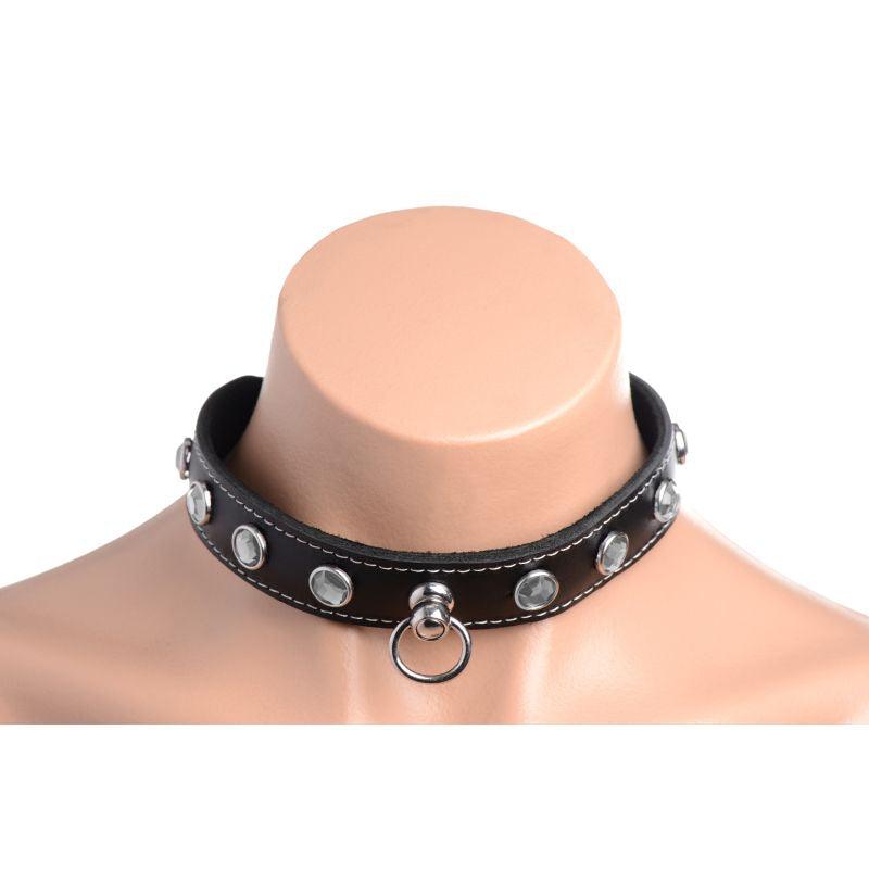 Bling Vixen Leather Choker w Clear Rhinestones - Adult Toys