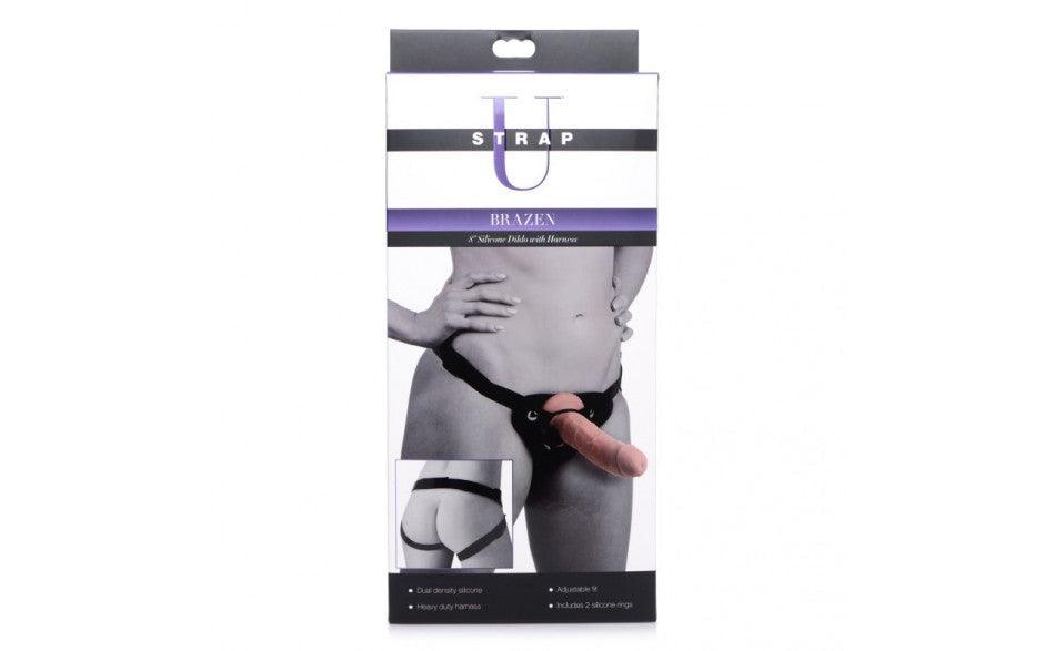 Brazen 8" Silicone Dildo w Harness Flesh - Adult Toys