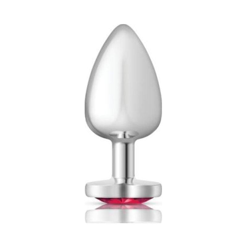 Cheeky Charms Silver Metal Butt Plug w Heart Pink Jewel Large - Adult Toys