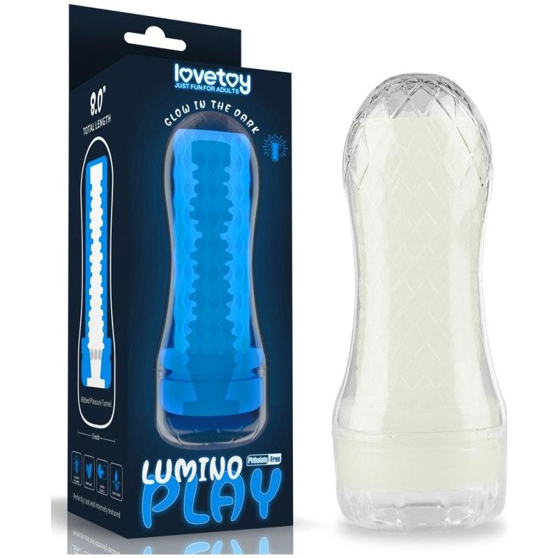 Lovetoy Lumino Play Ribbed Masturbator – Glow in the Dark TPE Stroker - Adult Toys