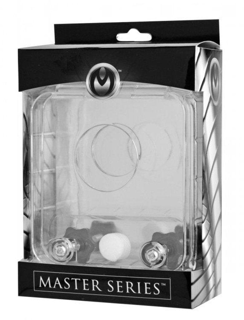 Master Series Clear Acrylic Cock and Ball Crusher – Adjustable Pressure - Adult Toys