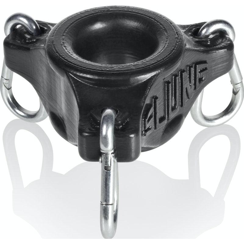 OxBalls Slung Silicone Ballstretcher with 3 Carabiners – Black - Adult Toys