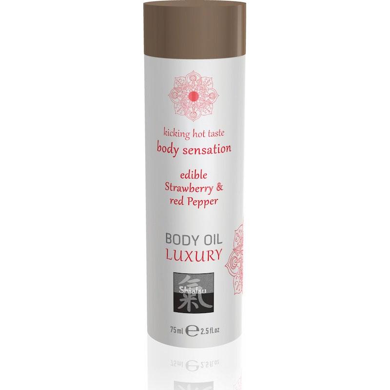 Shiatsu Edible Body Oil – Strawberry and Red Pepper Massage Oil - Lotions & Potions