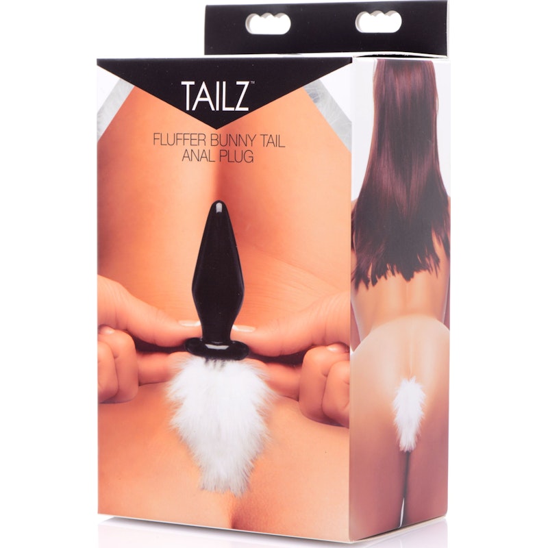 White Fluffer Bunny Tail Glass Anal Plug