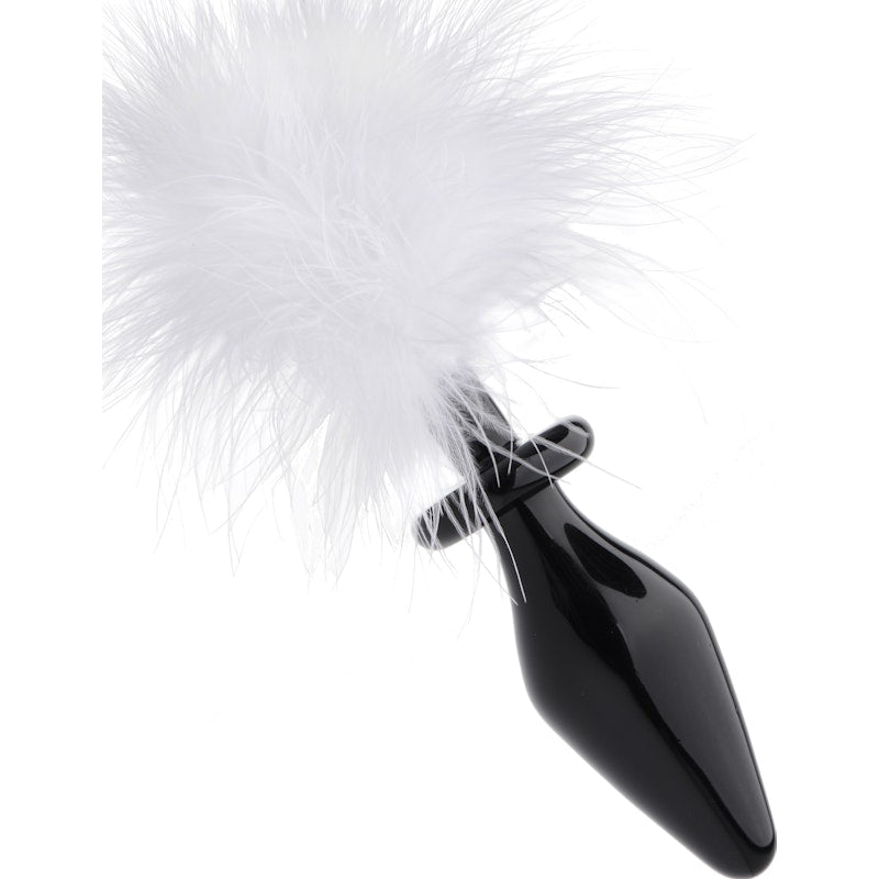 White Fluffer Bunny Tail Glass Anal Plug