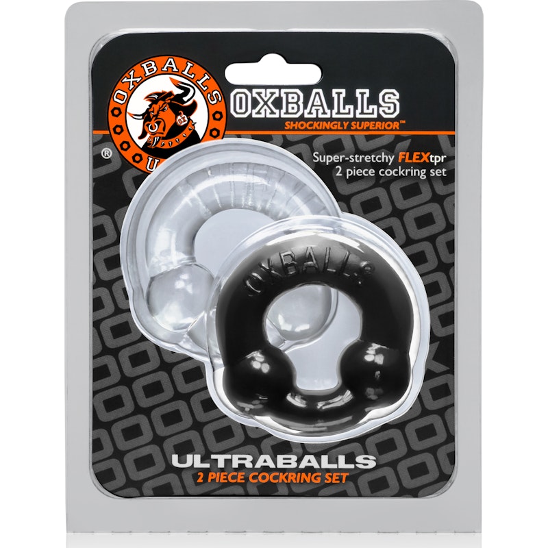 Ultraballs 2 Pk Cockring Black And Clear