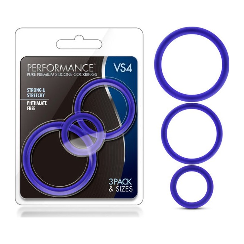 Performance Silicone Cock Ring 3 Pc Set Indigo