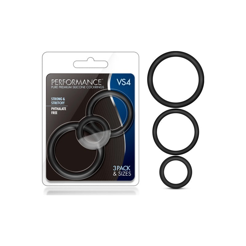 Performance Silicone Cock Ring 3 Pc Set Black