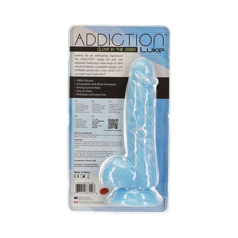 Luke 7.5in Glow in the Dark Dildo w Balls Blue