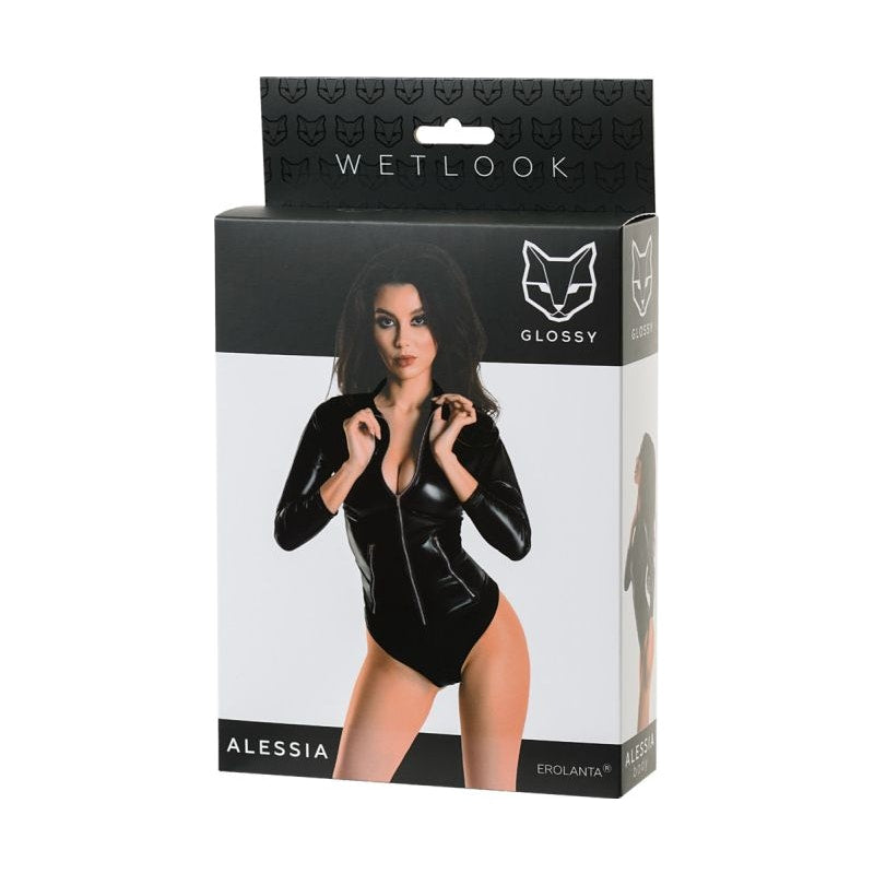 Glossy Wetlook Bodysuit w Zip Alessia