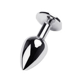 Silver Metal Anal Plug w Black Gem Small