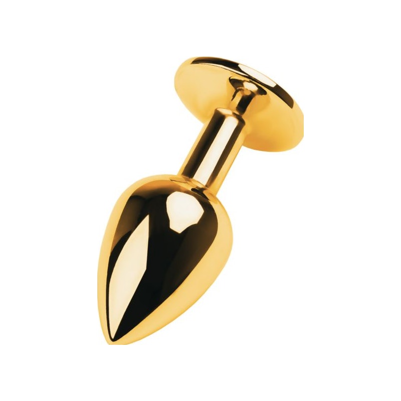 Gold Metal Anal Plug w Black Tourmaline Gem Small