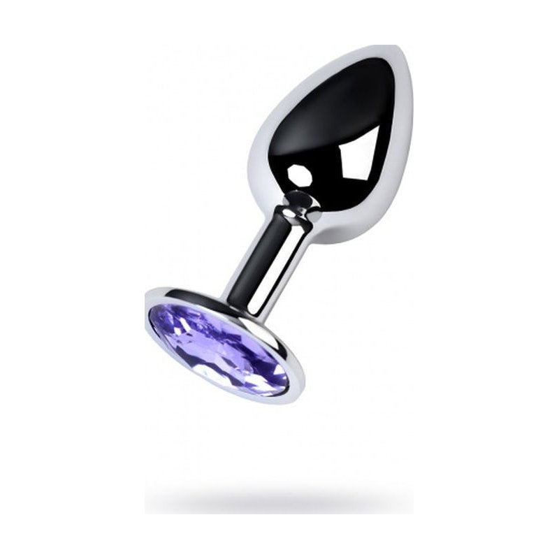 Silver Metal Anal Plug w Amethyst Crystal Small