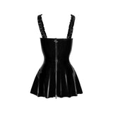 Short PVC dress w Frilled Shoulder Straps