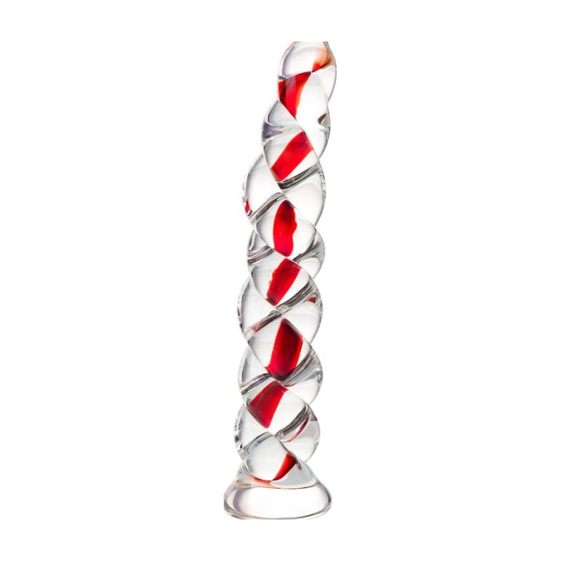 Sexus Glass Dildo Red Ribbed 18.2cm